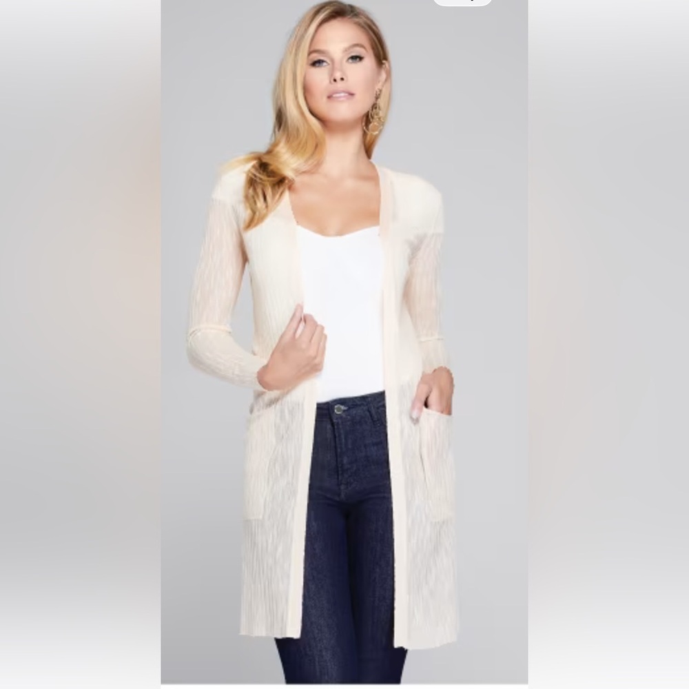 Elegant Cream Open-Front Cardigan - Size M